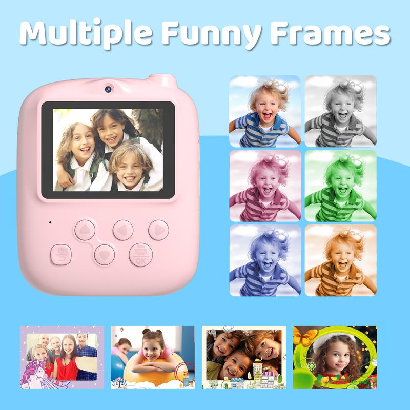 SnapJoy Kids Instant Print Camera – 1080P, 12MP, 2.4″ LCD, 3 Rolls Paper Included, No-Ink Thermal Printing, Perfect Gift for Boys & Girls (Pink)