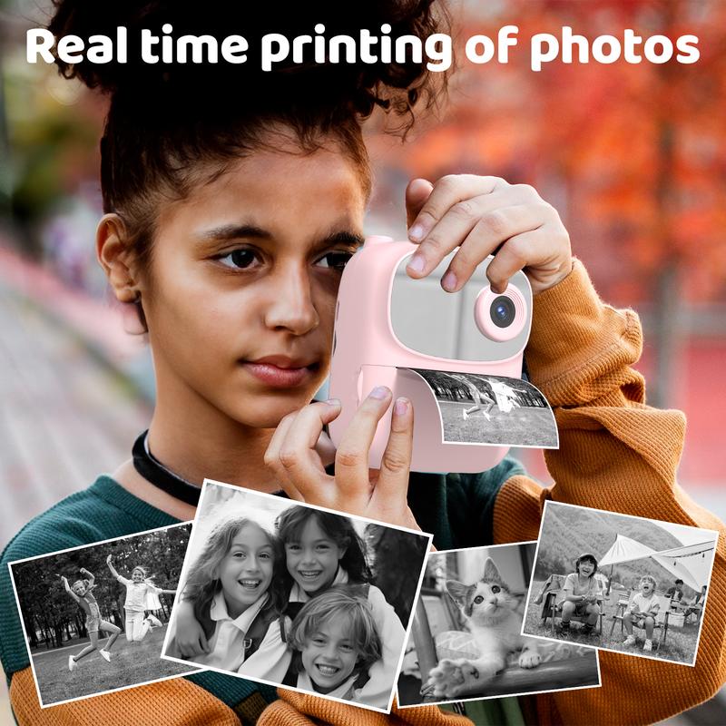 SnapJoy Kids Instant Print Camera – 1080P, 12MP, 2.4″ LCD, 3 Rolls Paper Included, No-Ink Thermal Printing, Perfect Gift for Boys & Girls (Pink)