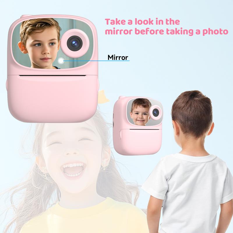 SnapJoy Kids Instant Print Camera – 1080P, 12MP, 2.4″ LCD, 3 Rolls Paper Included, No-Ink Thermal Printing, Perfect Gift for Boys & Girls (Pink)