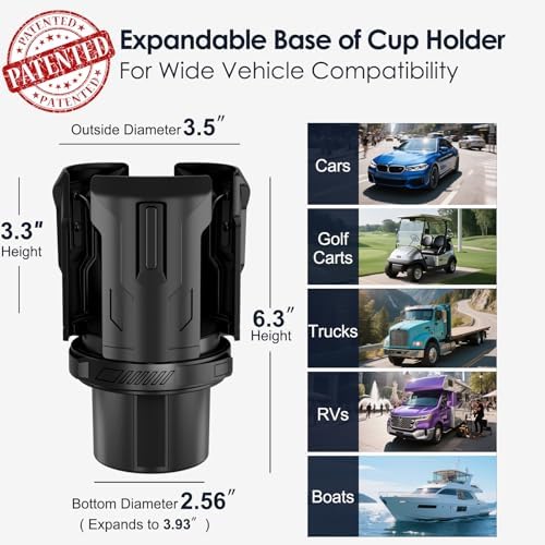 Upgraded Car Cup Holder Expander – Fits Yeti, Hydro Flask, Nalgene, Owala & More (2.6"–4.8") – No Tools Needed