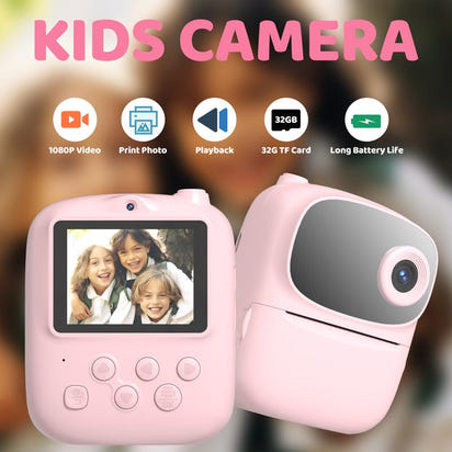 SnapJoy Kids Instant Print Camera – 1080P, 12MP, 2.4″ LCD, 3 Rolls Paper Included, No-Ink Thermal Printing, Perfect Gift for Boys & Girls (Pink)