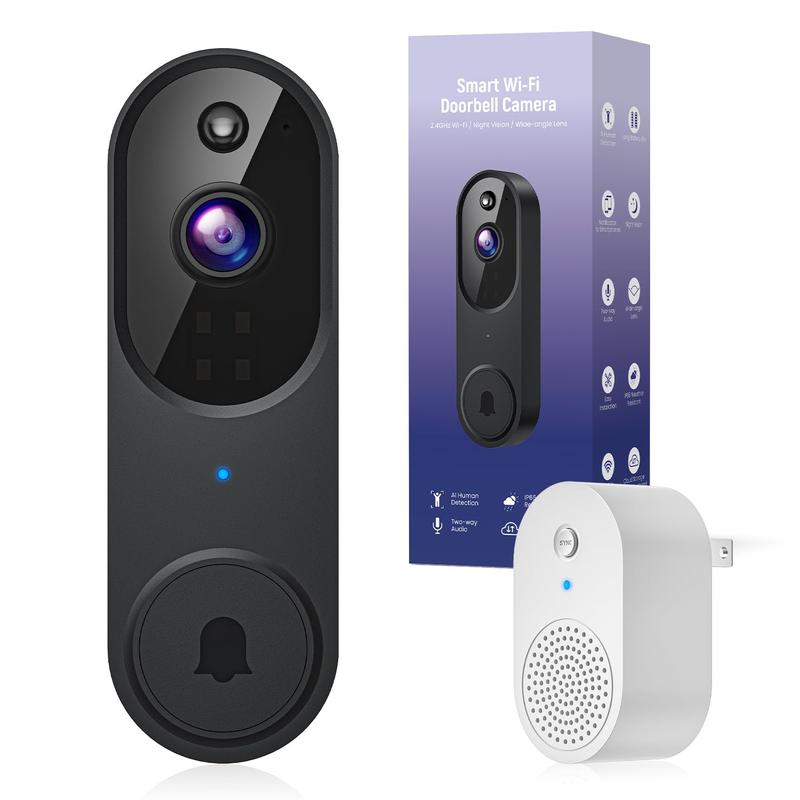 SafeView 1080P Wireless Video Doorbell + Chime | AI Detection, 2-Way Audio, Night Vision